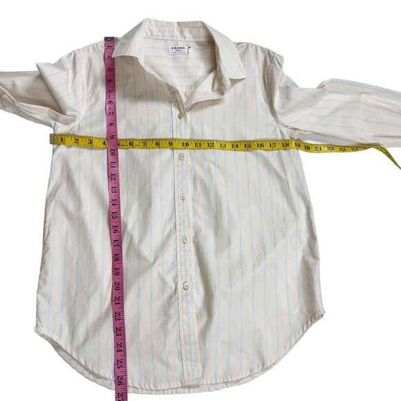 Frame Denim Bell Sleeve Button Down Shirt Light Light Pink w Blue Stripes XS - Picture 9 of 10